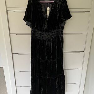 Anthropologie Somerset Maxi 1X Elegant Black Gunmetal Velvet Dress Tiered Plus